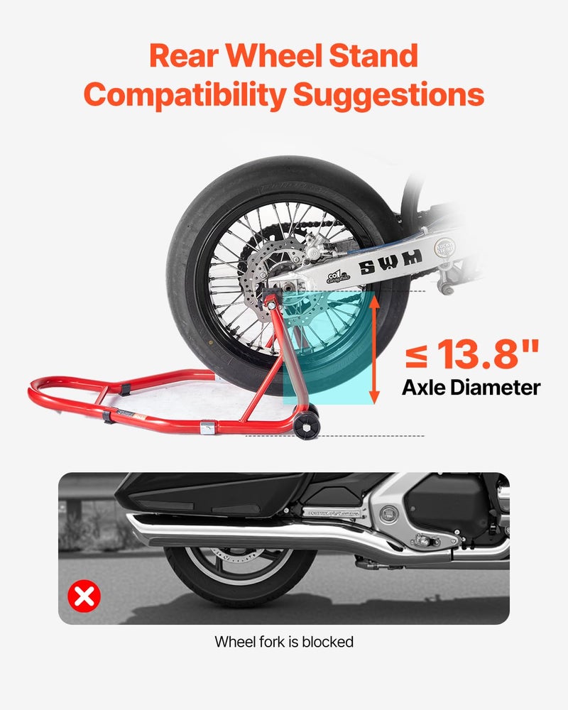 VEVOR حامل العجلات الخلفية للدراجات النارية من VEVOR، سعة تحميل 850 رطل، حامل خلفي ثقيل مع شوكة U + L، رافعة دراجة نارية قابلة للتعديل، لسوزوكي وياماها وهوندا وكاواساكي، أحمر - Image 4