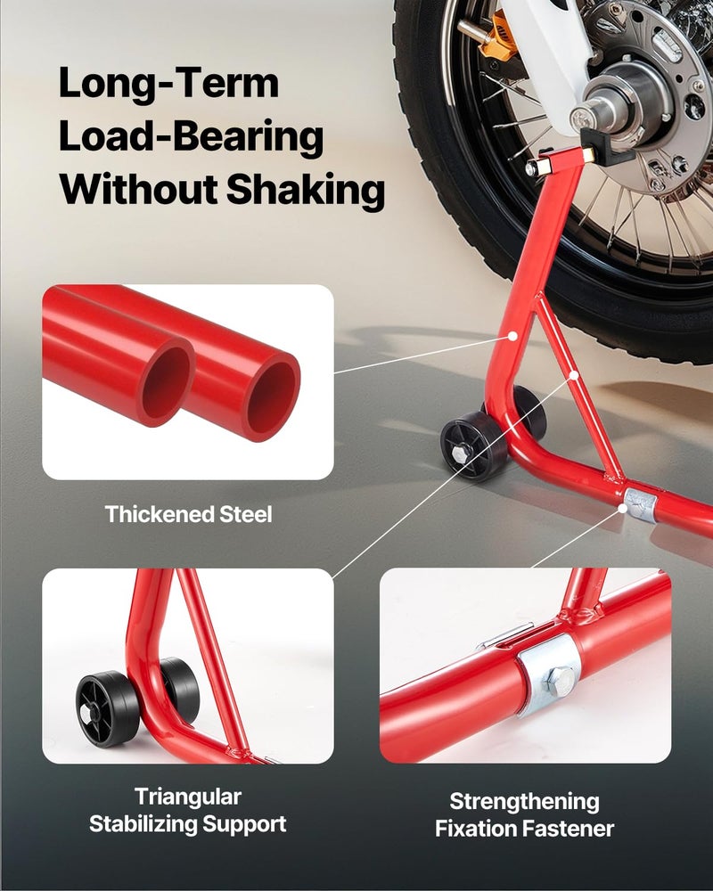 VEVOR حامل العجلات الخلفية للدراجات النارية من VEVOR، سعة تحميل 850 رطل، حامل خلفي ثقيل مع شوكة U + L، رافعة دراجة نارية قابلة للتعديل، لسوزوكي وياماها وهوندا وكاواساكي، أحمر - Image 5