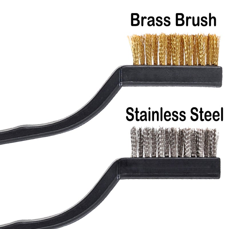 Topspeeder 10 Pieces Small Wire Brush Scratch Brush (Stainless Steel + Brass), Curved Handle Masonry Brush Wire Bristle for Cleaning Welding Slag and Rust - Image 3