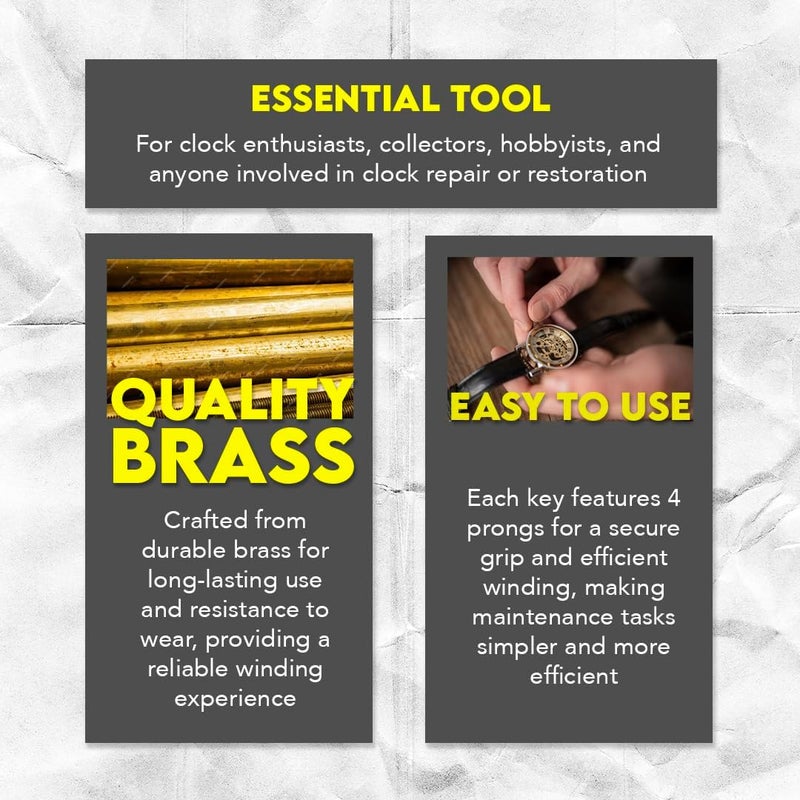 SE Universal 4 Prong Brass Clock Key for Winding Clocks, Odd and Even Numbers (2 PC.) - JT6336-2 - Image 2