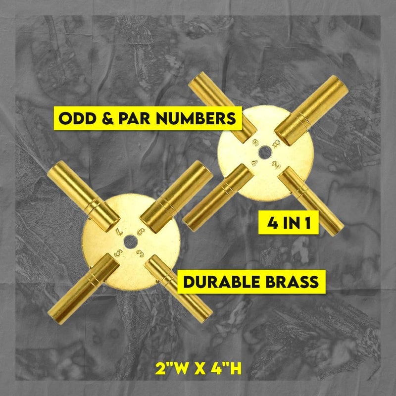 SE Universal 4 Prong Brass Clock Key for Winding Clocks, Odd and Even Numbers (2 PC.) - JT6336-2 - Image 4