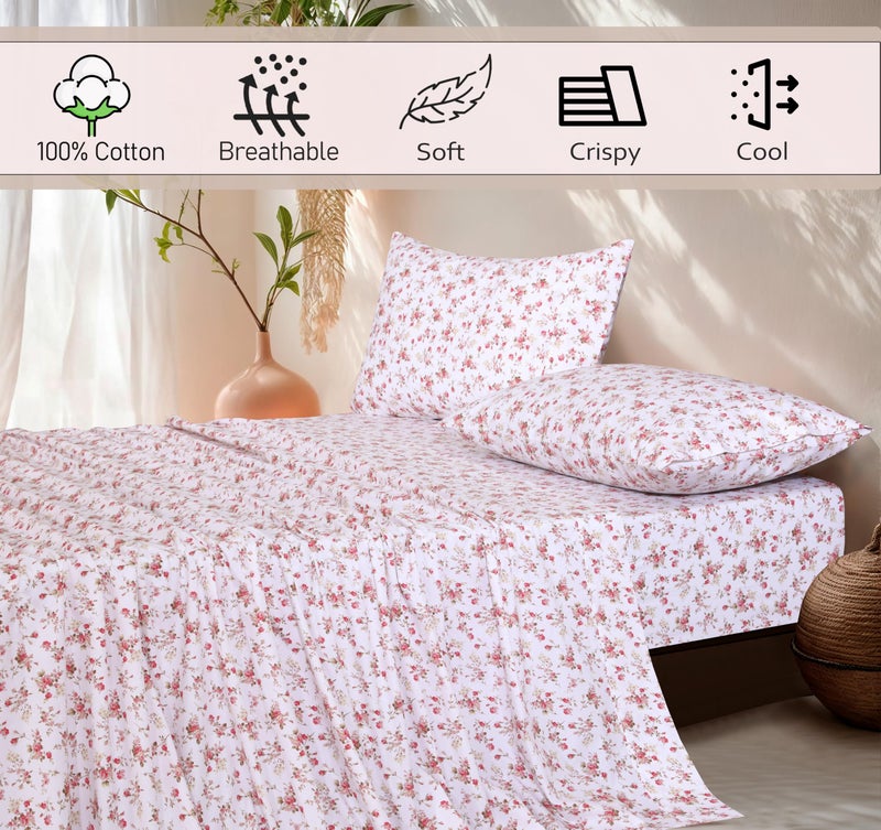 RUVANTI 100% Cotton Sheets â€“ King Size Percale Bedding, Cooling & Breathable Floral Design, Durable with a Crisp, Soft & Comfortable Feel, 16" Deep Pocket, 4-Piece Set, Bouquet - Image 5