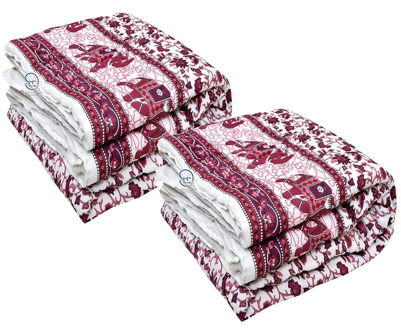 AUROSTYLE 400 TC Jaipuri Light Weight Pure Cotton Traditional Rajasthani Print Pink Colour Single Bed QuiltRazaiRajai Pink Floral Print Single Bed Set of 2 - Image 1
