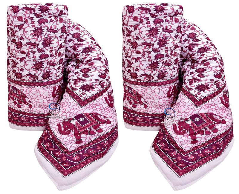 AUROSTYLE 400 TC Jaipuri Light Weight Pure Cotton Traditional Rajasthani Print Pink Colour Single Bed QuiltRazaiRajai Pink Floral Print Single Bed Set of 2 - Image 2