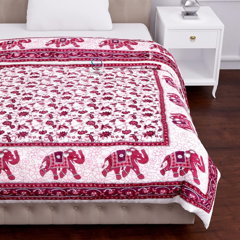 AUROSTYLE 400 TC Jaipuri Light Weight Pure Cotton Traditional Rajasthani Print Pink Colour Single Bed QuiltRazaiRajai Pink Floral Print Single Bed Set of 2 - Image 5