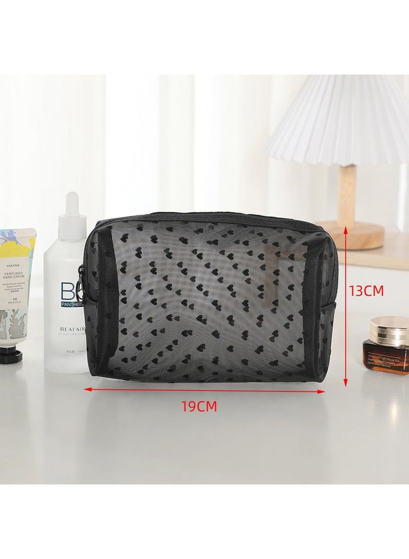 Joybos Heart-Shaped Mesh Makeup Bag Cute Heart-Shaped Mesh Makeup Bag - Transparent Travel Organizer, Suitable for Women and Teens, Large Capacity Shower Bag, Instagram-Style Toiletry Bag - Image 2