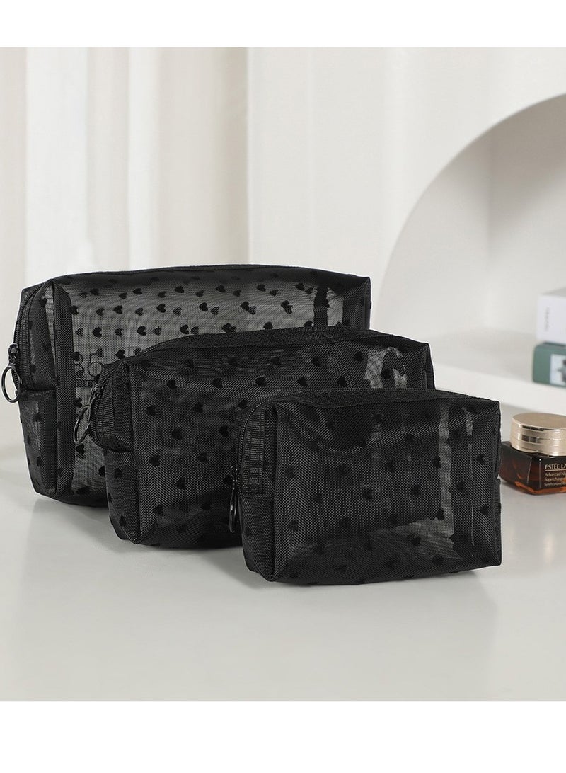 Joybos Heart-Shaped Mesh Makeup Bag Cute Heart-Shaped Mesh Makeup Bag - Transparent Travel Organizer, Suitable for Women and Teens, Large Capacity Shower Bag, Instagram-Style Toiletry Bag - Image 5
