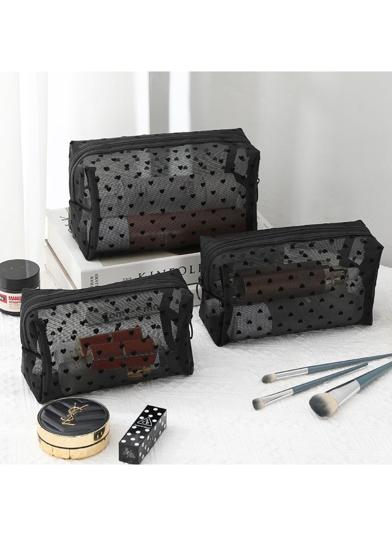 Joybos Heart-Shaped Mesh Makeup Bag Cute Heart-Shaped Mesh Makeup Bag - Transparent Travel Organizer, Suitable for Women and Teens, Large Capacity Shower Bag, Instagram-Style Toiletry Bag - Image 1