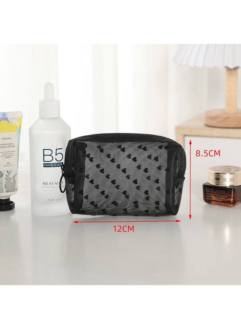 Joybos Heart-Shaped Mesh Makeup Bag Cute Heart-Shaped Mesh Makeup Bag - Transparent Travel Organizer, Suitable for Women and Teens, Large Capacity Shower Bag, Instagram-Style Toiletry Bag - Image 4