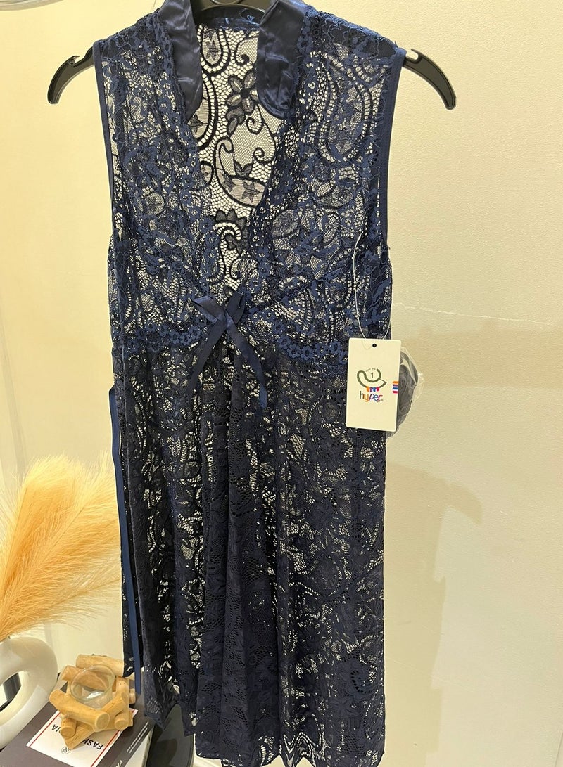 Hyper One French design women's nightgown - Navy Blue - Image 3