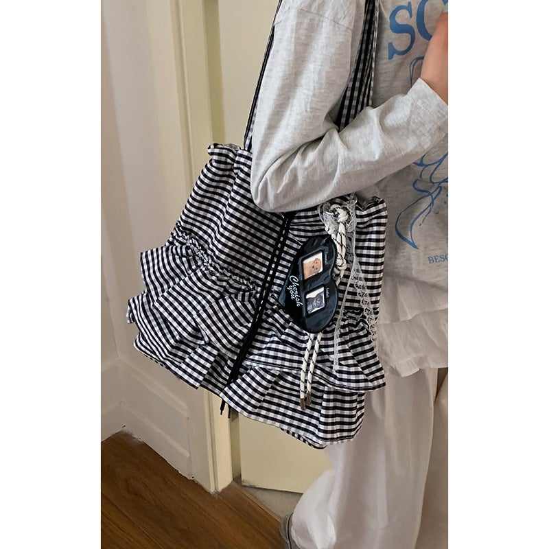 Cute College Style Canvas Bag for Women New Trendy Fashion Large Capacity Lace Tote Bag