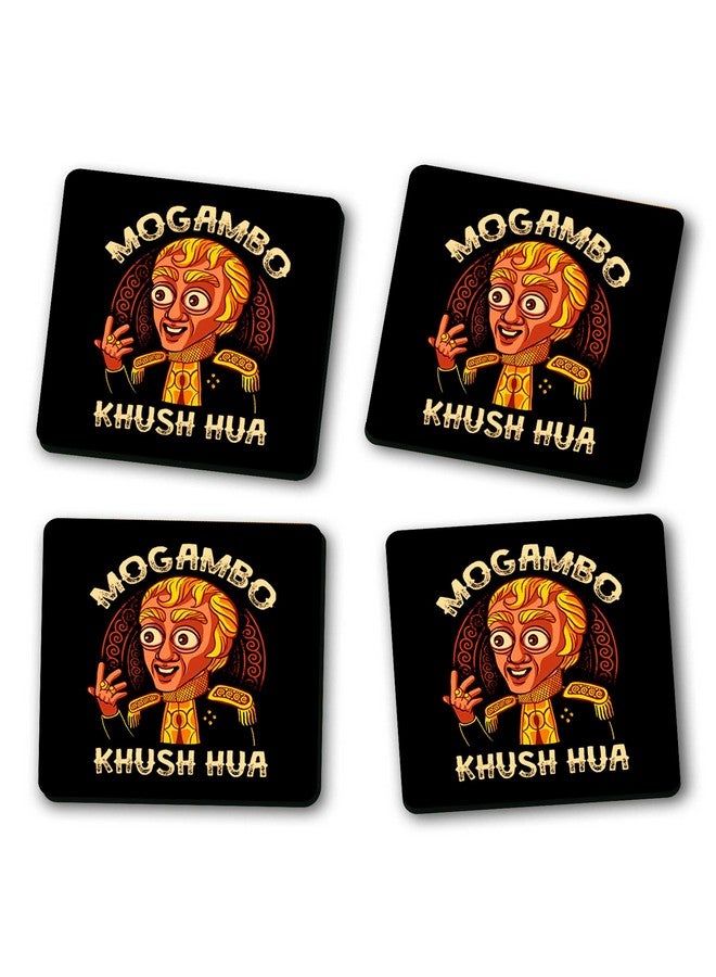ASHVAH Mogambo khush Hua Print/Typography Tea/Designer Handmade Wooden Coaster Set for Home Kitchen, Office Desk - Set of 4 - Square: 10cm - Image 2