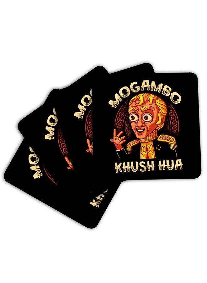 ASHVAH Mogambo khush Hua Print/Typography Tea/Designer Handmade Wooden Coaster Set for Home Kitchen, Office Desk - Set of 4 - Square: 10cm - Image 3