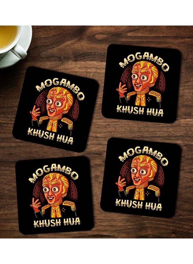 ASHVAH Mogambo khush Hua Print/Typography Tea/Designer Handmade Wooden Coaster Set for Home Kitchen, Office Desk - Set of 4 - Square: 10cm - Image 1