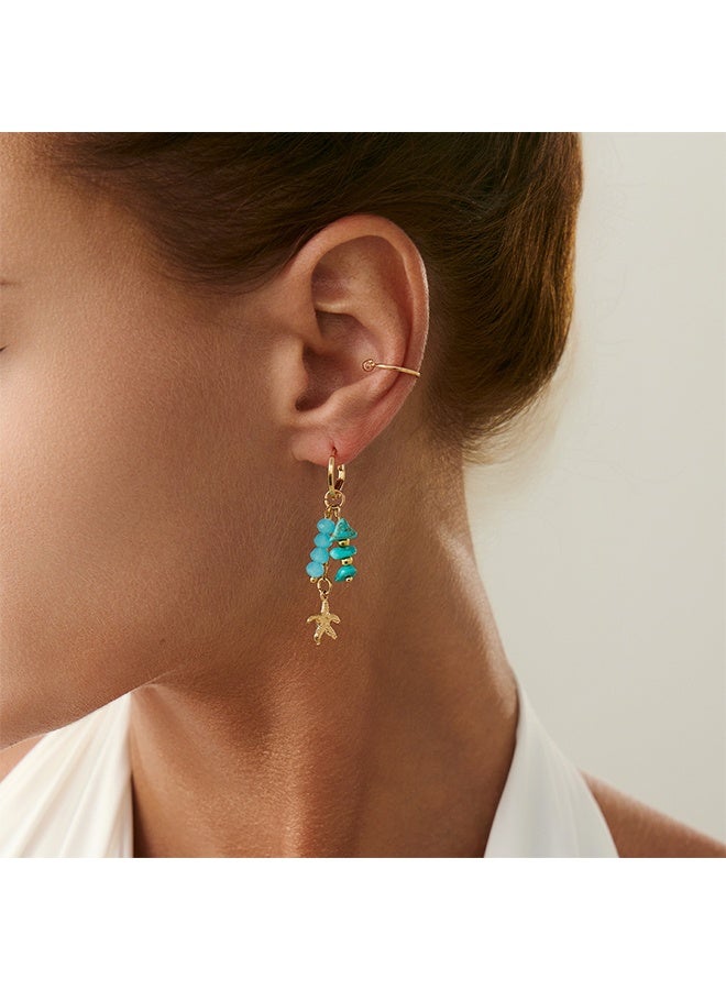 ليمون طقم أقراط ذهبية للنساء، مكون من 5 قطع، أقراط غضروفية مسامية على شكل نجمة البحر، مرصعة بأحجار الراين الفيروزية، سلسلة مطلية بالذهب عيار 14 قيراطًا، لثقب الأذن. - Image 4