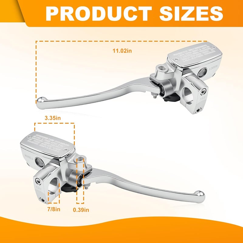 Triumilynn 7/8" 22mm Brake Clutch Master Cylinder Replacement for Hon-da Ya-ma-ha Su-zu-ki Kawa-saki Motorcycle, 7/8 Inch Brake Master Cylinder Lever (Left & Right), Silver - Image 3