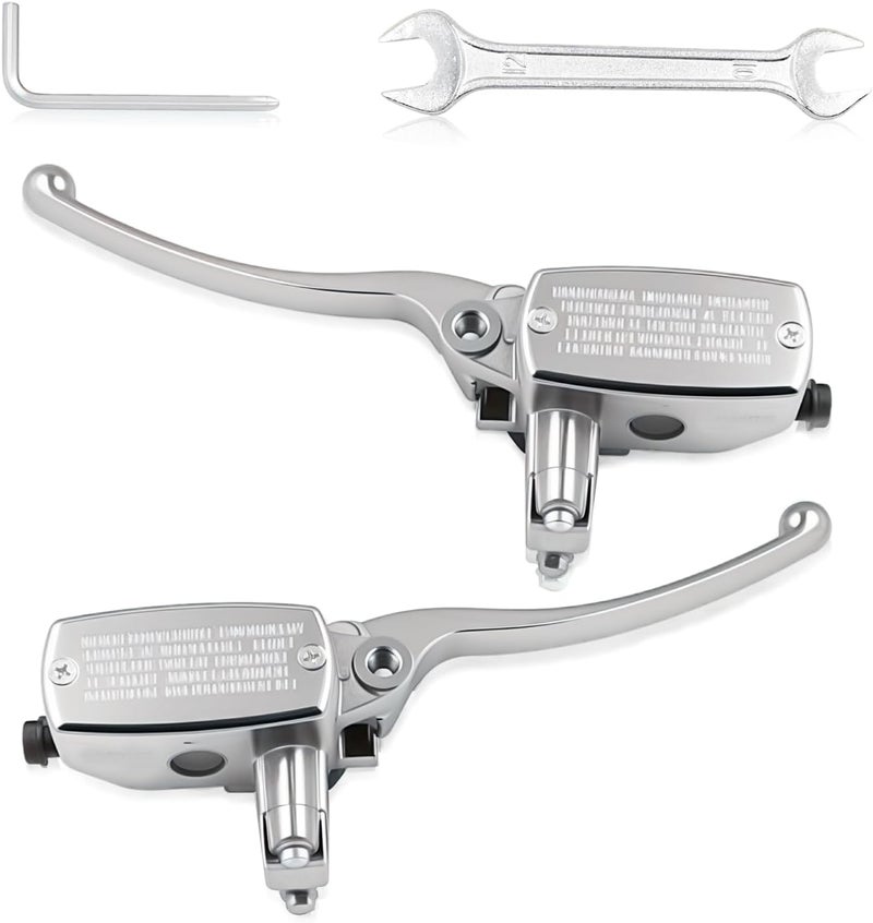Triumilynn 7/8" 22mm Brake Clutch Master Cylinder Replacement for Hon-da Ya-ma-ha Su-zu-ki Kawa-saki Motorcycle, 7/8 Inch Brake Master Cylinder Lever (Left & Right), Silver - Image 1