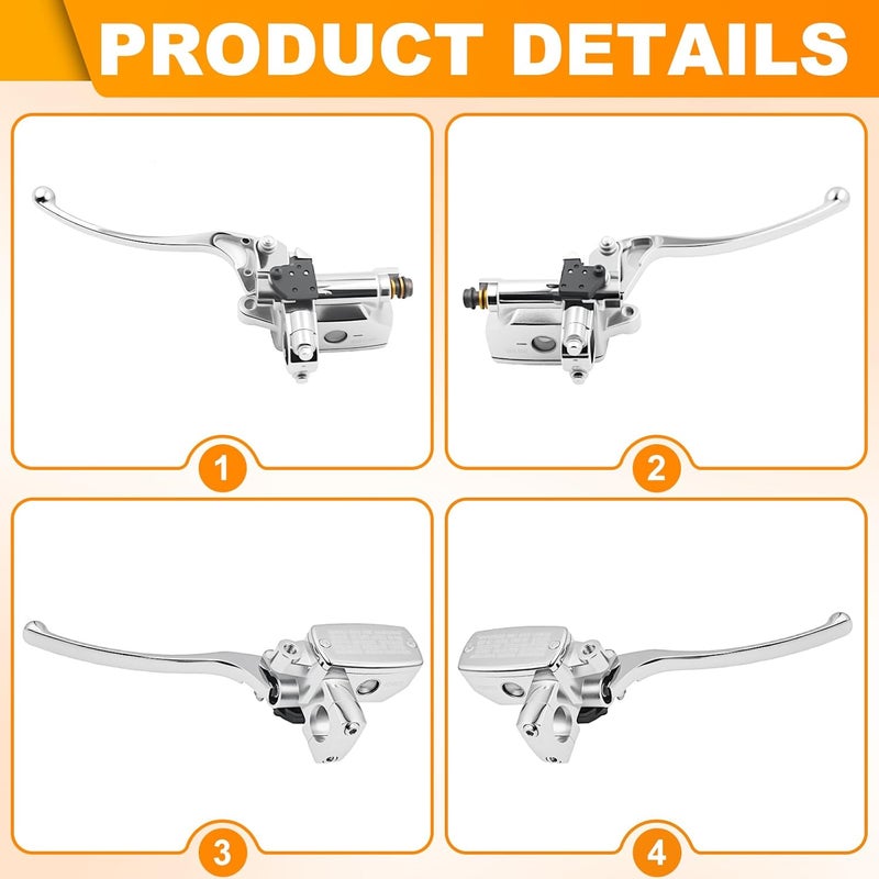 Triumilynn 7/8" 22mm Brake Clutch Master Cylinder Replacement for Hon-da Ya-ma-ha Su-zu-ki Kawa-saki Motorcycle, 7/8 Inch Brake Master Cylinder Lever (Left & Right), Silver - Image 4