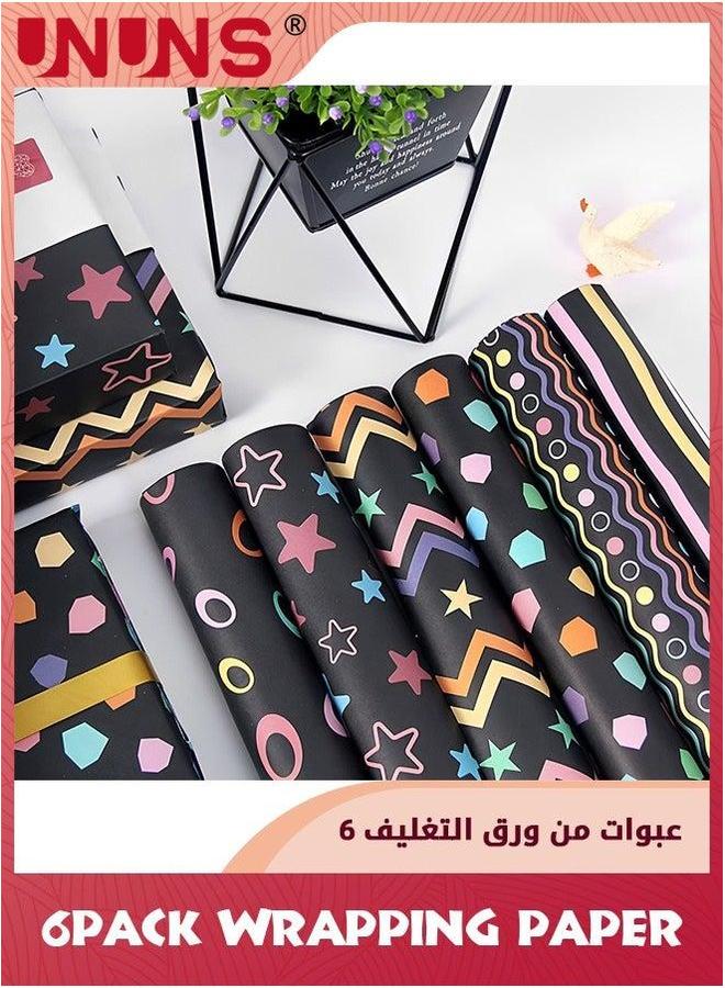 UNUNS Wrapping Paper Sheets,Birthday Set Included 6 Pack Gift Wrap Papers,6Pcs Card,2Pcs Rope And tape For Present,Eco Birthday Women,Men,Female,Girls,Boys - Image 2