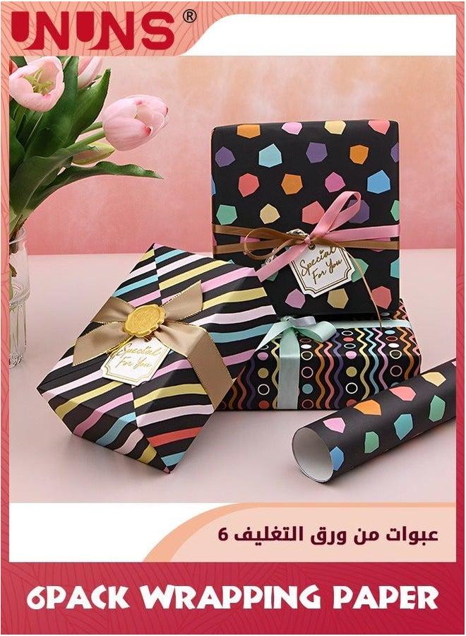 UNUNS Wrapping Paper Sheets,Birthday Set Included 6 Pack Gift Wrap Papers,6Pcs Card,2Pcs Rope And tape For Present,Eco Birthday Women,Men,Female,Girls,Boys - Image 5