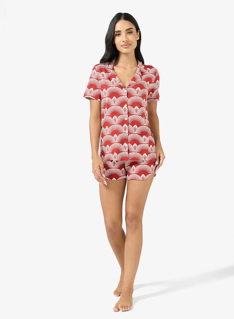 Ginger Button Down Shirt & Short PJ Set - Image 1