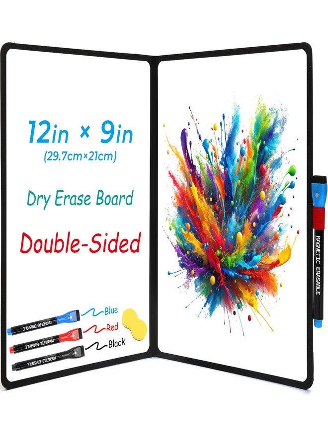 iNenya Double-Sided White Board 12x9 inch - Ultra-Thin 0.3" Portable Dry Erase Board with 3 Markers & Anti-Ghosting Surface | Magnetic-Ready | Foldable for Office, School, Travel, Homeschool (Black) - Image 1