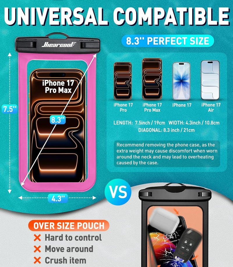 Hiearcool Waterproof Phone Pouch,Waterproof Phone Case for iPhone 17 16 15 14 13 Pro Max Plus up to 8.3",IPX8 Cellphone Dry Bag for Beach Cruise Travel-Bright Red-2Pack - Image 2