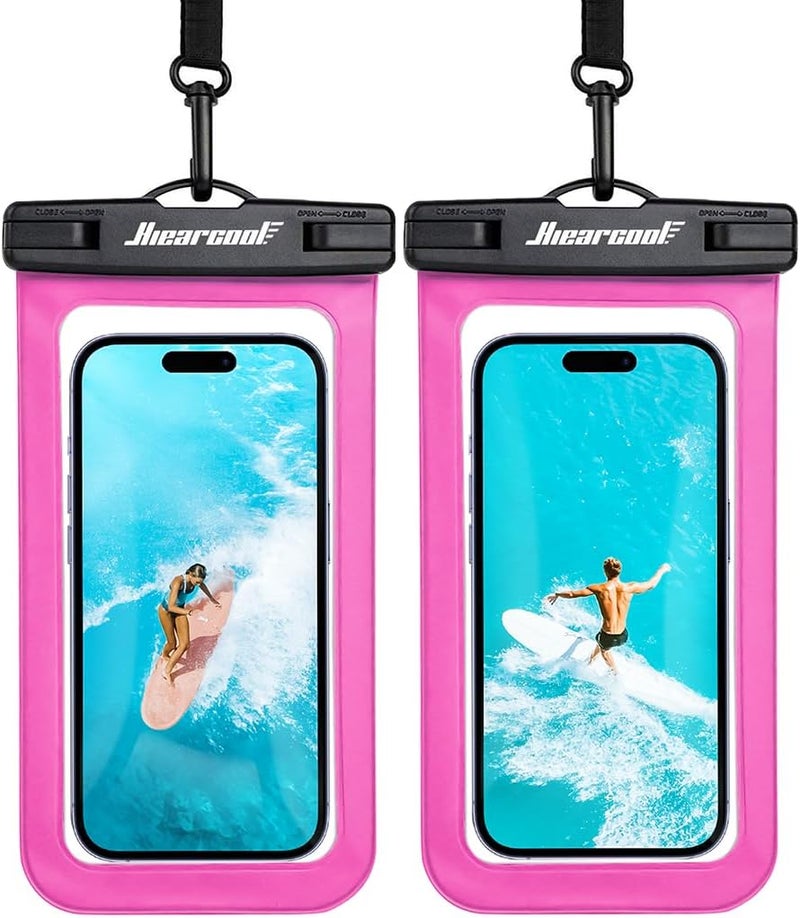 Hiearcool Waterproof Phone Pouch,Waterproof Phone Case for iPhone 17 16 15 14 13 Pro Max Plus up to 8.3",IPX8 Cellphone Dry Bag for Beach Cruise Travel-Bright Red-2Pack - Image 1