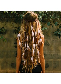 Boho Feather Headbands Gypsy Accessories Indian Feather Headpiece Bohemia Bridal Feather Hair Band Handmade Rope Wedding Hair Accessories For Women And Girls (Set 1)