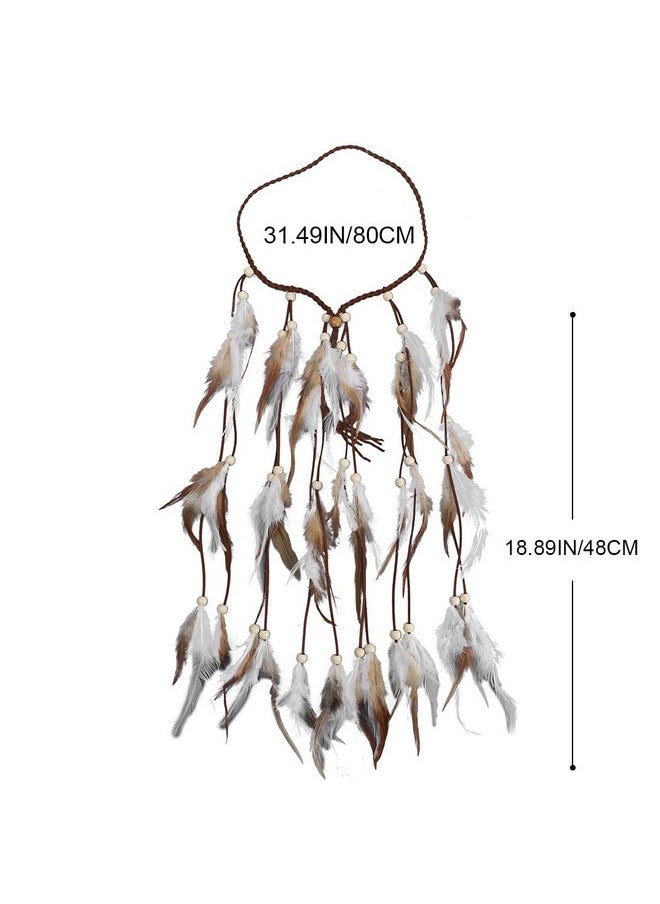 CAKURE - Boho Feather Headbands Gypsy Accessories Indian Feather Headpiece Bohemia Bridal Feather Hair Band Handmade Rope Wedding Hair Accessories For Women And Girls (Set 1) - Image 1