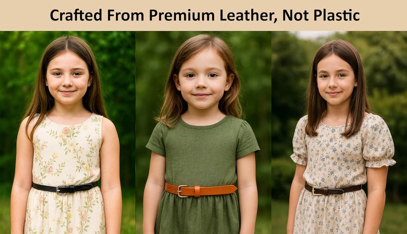 Flyer Girls Leather Belt Combo Pack of 3 – Genuine Leather Kids Belts in Black, Brown & Tan – Adjustable Stylish for Jeans, Dress, School Uniform – For Girls 2–14 Years | 2 Years Warranty BL-BR-TAN - Image 4