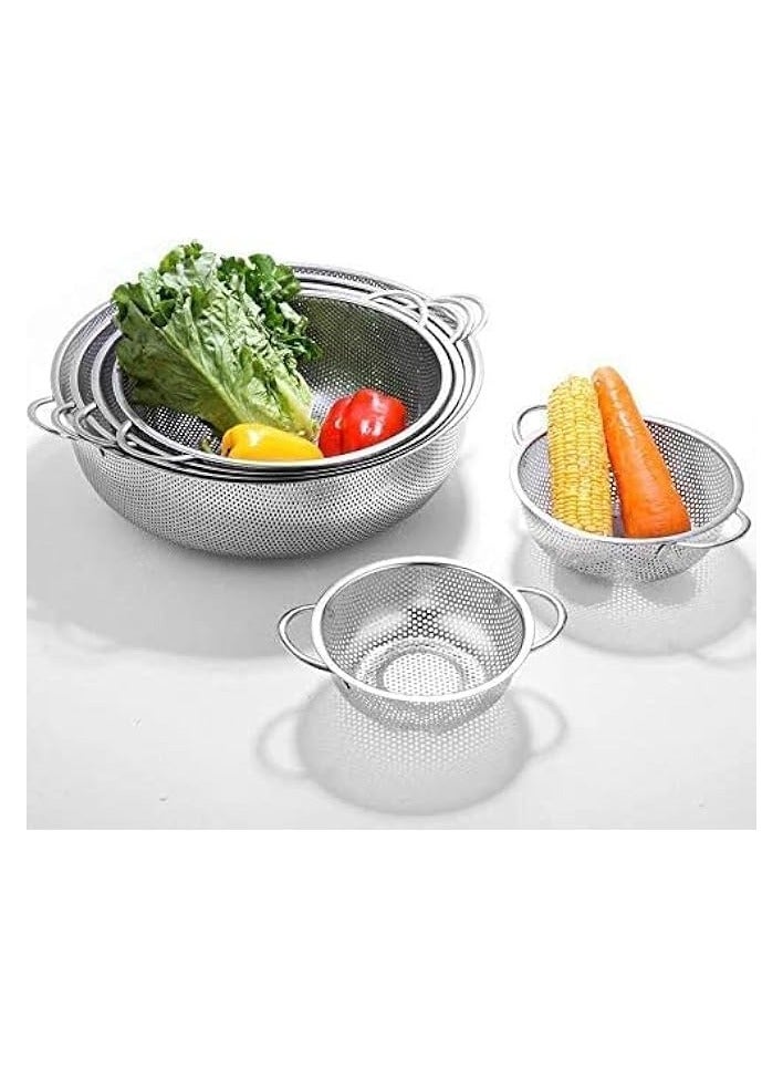 Green Tiger Vegetable Strainer Sifter Colander Set - Kitchen Supply Colander Set of 6 Stainless Steel Mesh Strainers and Colanders Net Baskets with Handles & Base Drain, Rinse, Steam or Cook - Image 2
