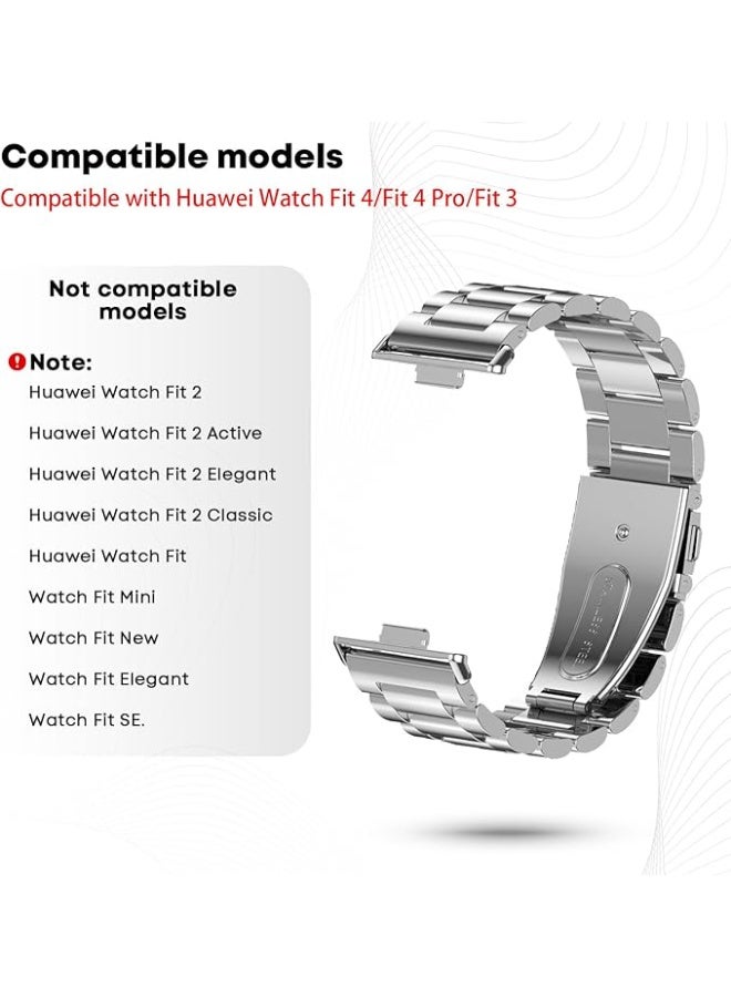 Compatible with Huawei Watch Fit 4 / Huawei Watch Fit 3, Stainless Steel Adjustable Replacement Strap - Silver - Image 5