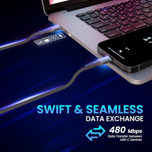 Portronics Konnect 240C 240W Futuristic Unbreakable Nylon Braided Type C Fast Charging Cable 1.2M Long, Supports Laptop and All C Smartphones and Devices (Black) - Image 4