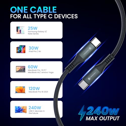 Portronics Konnect 240C 240W Futuristic Unbreakable Nylon Braided Type C Fast Charging Cable 1.2M Long, Supports Laptop and All C Smartphones and Devices (Black) - Image 3