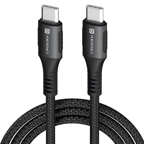Portronics Konnect 240C 240W Futuristic Unbreakable Nylon Braided Type C Fast Charging Cable 1.2M Long, Supports Laptop and All C Smartphones and Devices (Black) - Image 1