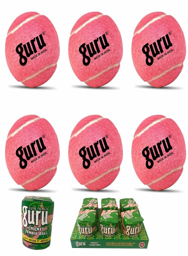 GURU Tennis Cricket Ball, Heavy Weight Cricket Tennis Ball, Cricket Ball (130gm, Pink, Pack of 6) - Image 1