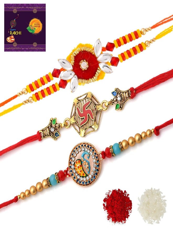 AR Eyewar Flawer Swastik Cranes bird Religious Rakhi Combo Set of 3 (2324RRR-1048)