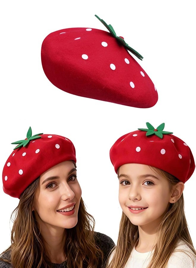 Amamcy Strawberry Beret Hat for Girls Women French Beanie Adorable Strawberry Artist Cap Funny Cap for Autumn Winter Beanie Hat - Image 1