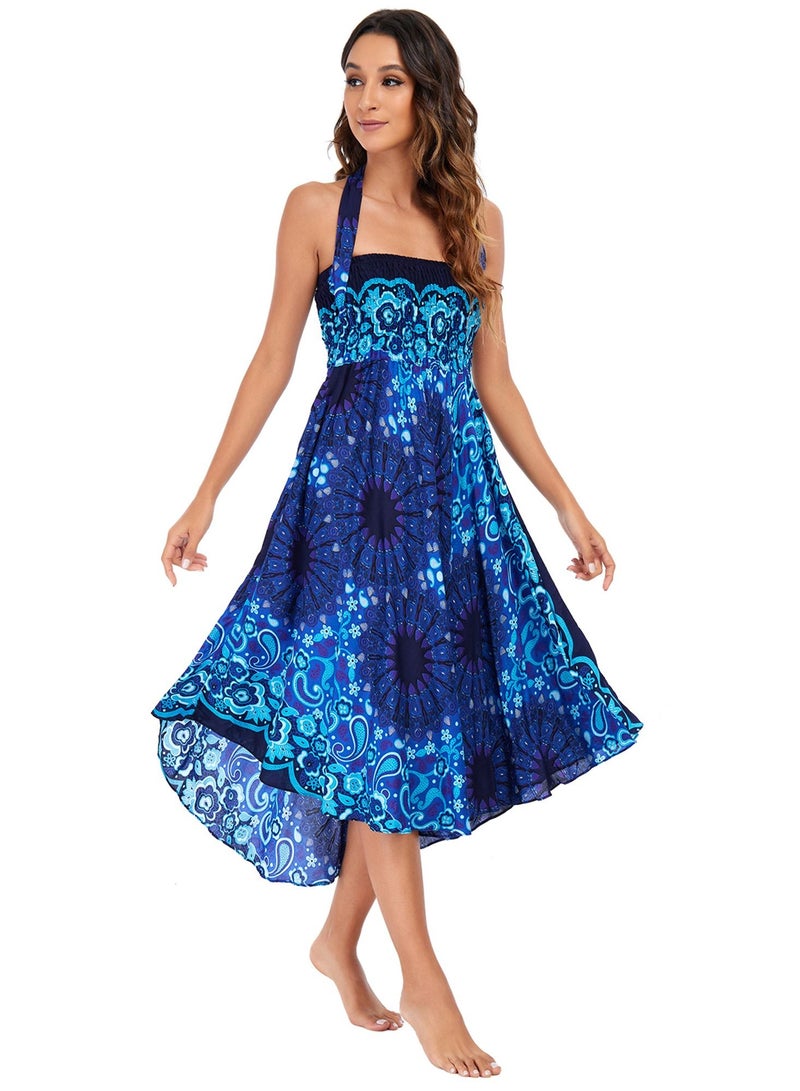 Loquat Casual Dress Half Skirt Beach Vacation Skirt Two Dresses Full Skirt Blue  - Image 2