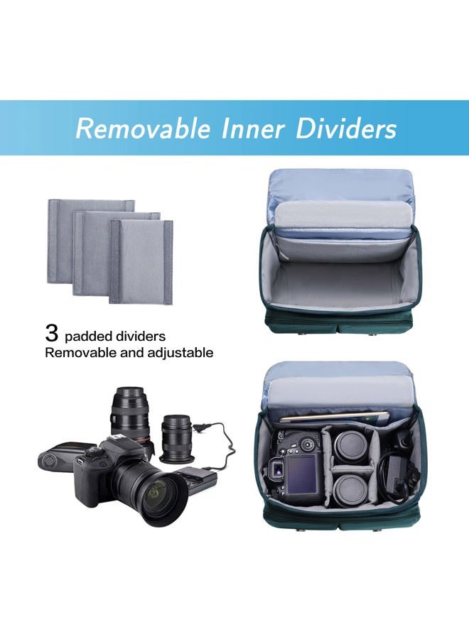 Mosiso Camera Case Crossbody Shoulder Messenger Bag, DSLR/SLR/Mirrorless Photography Vintage PU Leather Flap Gadget Bag with Rain Cover Compatible with Canon/Nikon/Sony Camera and Lens, Teal Green - Image 2