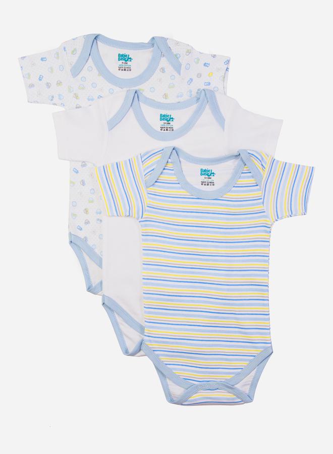 Babies Basic Pack of 3 - Round Neck Printed Romper by Styli  - Image 1