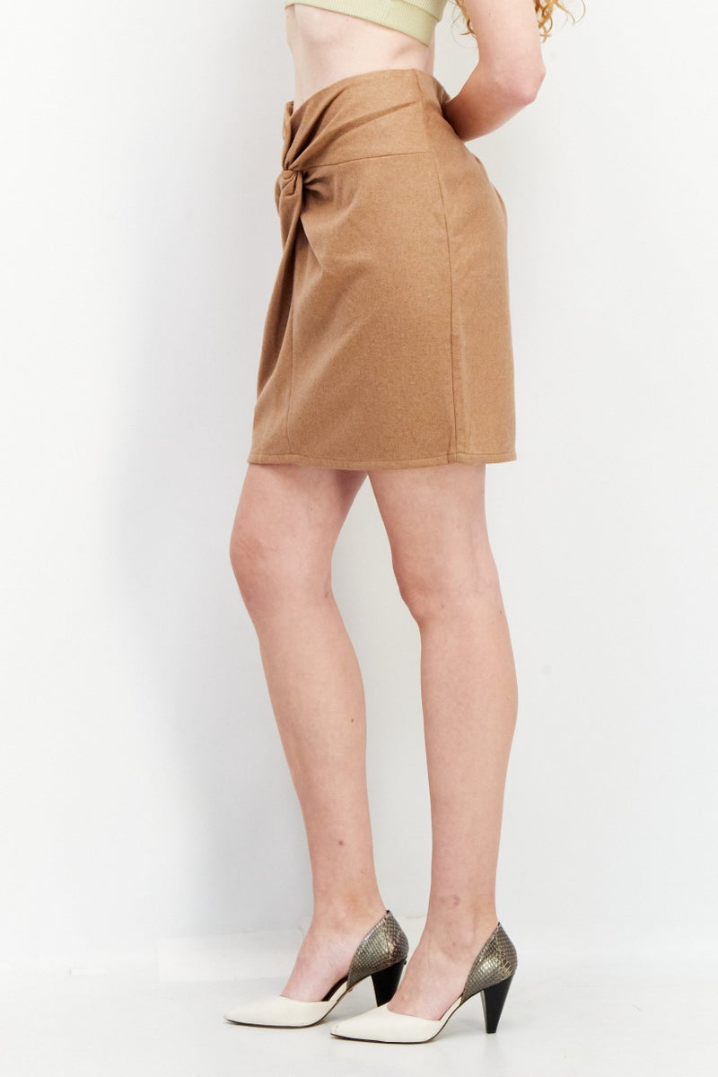 NA-KD Women Textured Knot Mini Skirt, Brown - Image 4