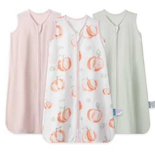 TILLYOU Baby Sleep Sack 1218 Months 05 Tog Cotton Wearable Blanket for Baby 3 Pack Infant Sleeping Sack with 2Way Zipper Pink Peach - Image 1