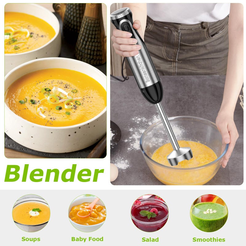 Bonsenkitchen Immersion Handheld Blender with Whisk, 20-Speed & Turbo Mode Hand Blender Stick 500W, 304 Stainless Steel Hand Blender for Soup, Smoothie, Puree, Baby Food - Image 4
