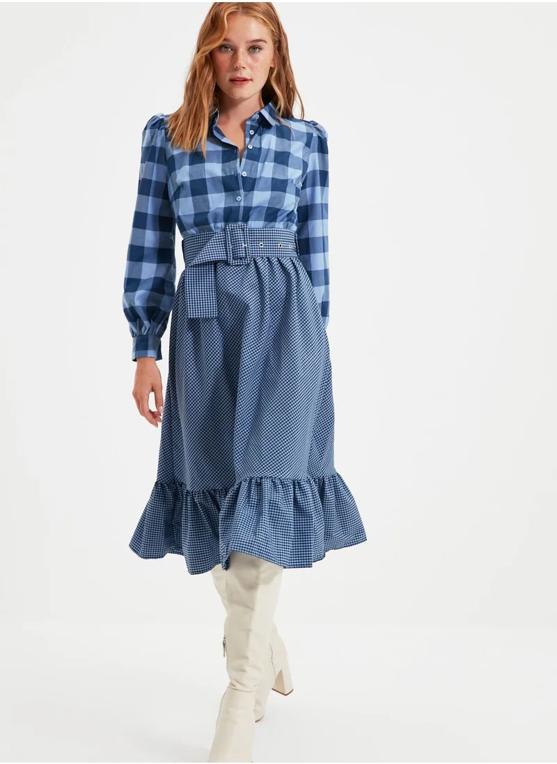 trendyol Checked Pleated Shirt Dress