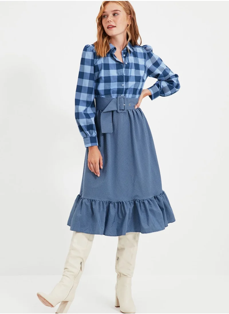 trendyol Checked Pleated Shirt Dress