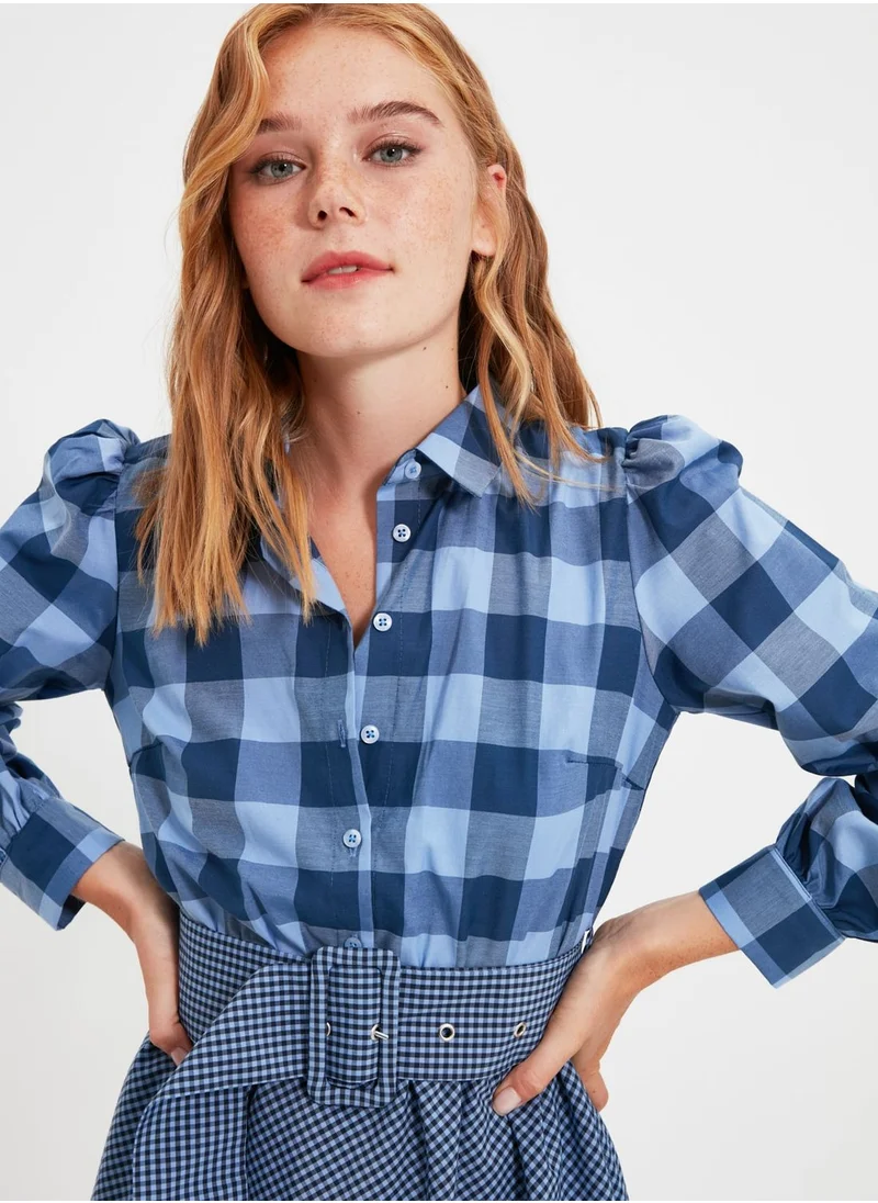 trendyol Checked Pleated Shirt Dress