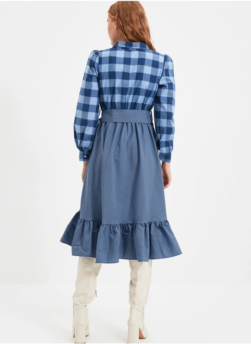 trendyol Checked Pleated Shirt Dress