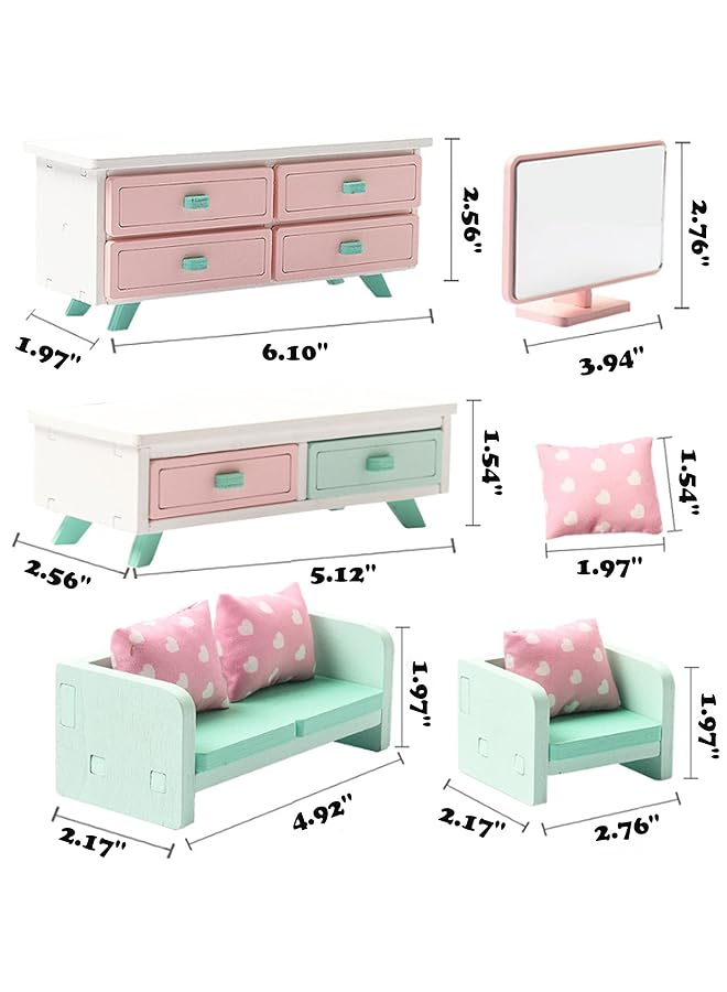 KASTWAVE Wooden Dollhouse Living Room Furniture Set Miniature Accessories Pretend Play Toys For Kids (Living Room) - Image 2